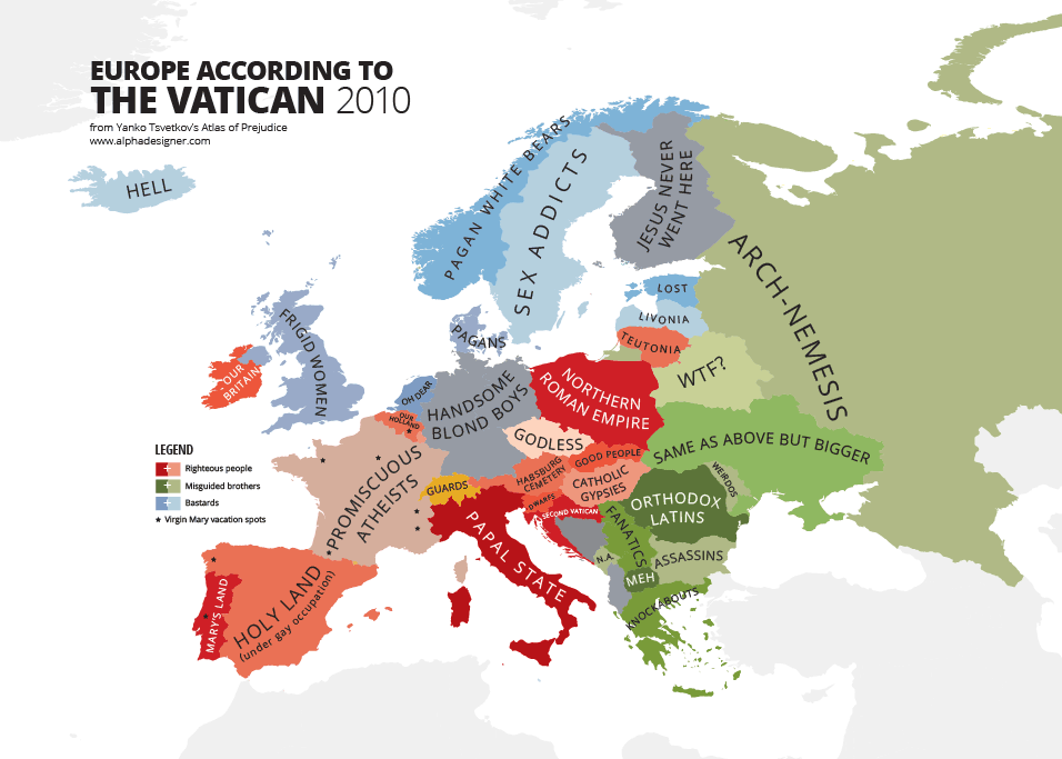 map stereotype humor prejudice cartography Europe world united states bigotry