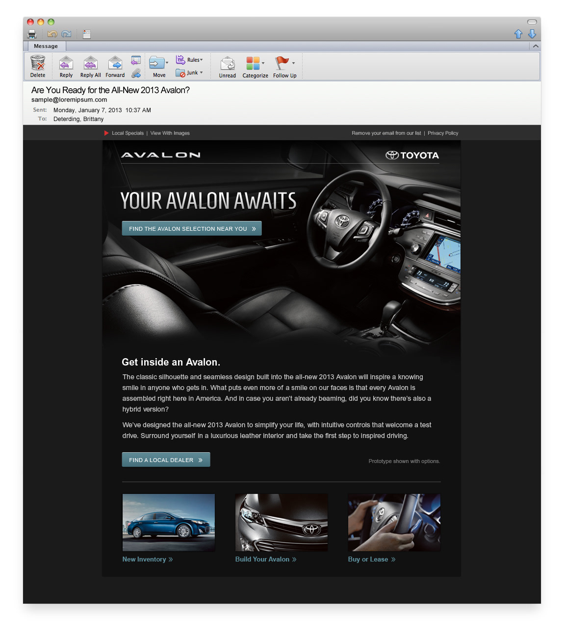 Email design toyota toyota dealer association avalon automotive  