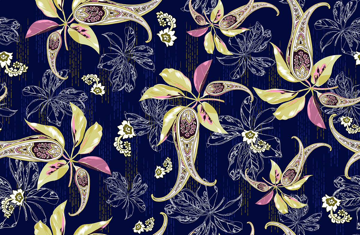 Fashion  Flowers graphicdesign ILLUSTRATION  paisley paisley pattern pattern textile textiledesigner textilepattern