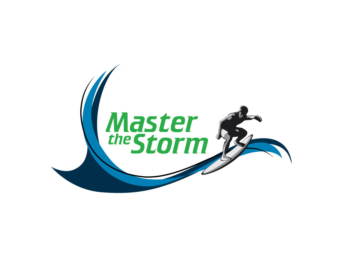 storm logo bagde paper bag collaterals blue water surfer Surf Master