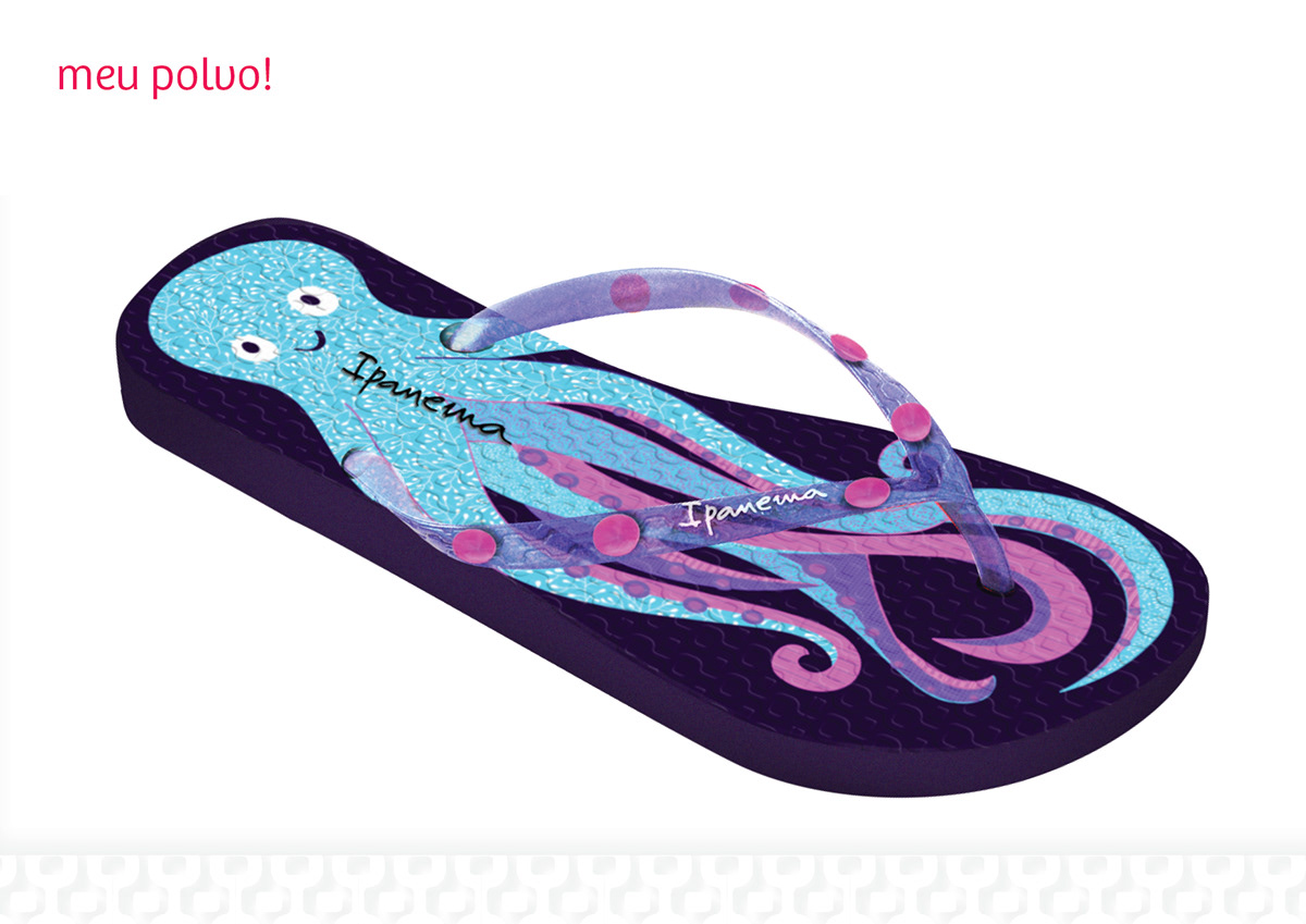 octopus flipflops Brazil ipanema grendene pattern Fun funny chinelo shoes concept
