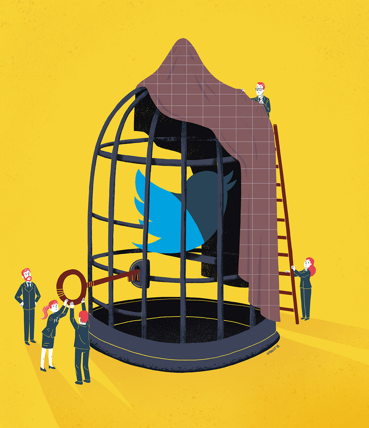 ILLUSTRATION  freedom Censorship twitter social media editorial cage bird