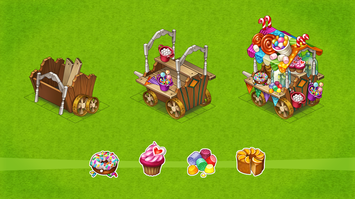 Candy cart levels and sweet assets game art