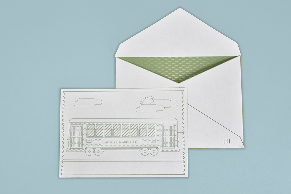 postcards linear ILLUSTRATION  new orleans envelope stationary
