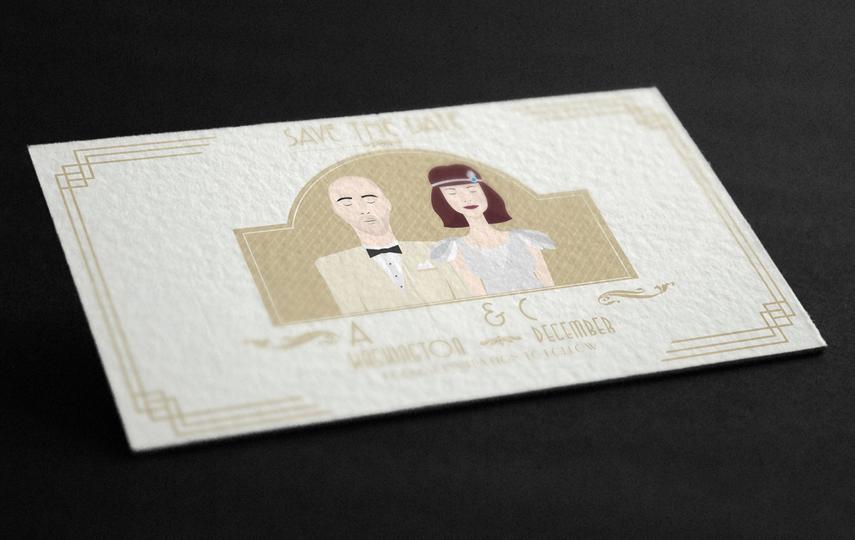 wedding save the date Invitation 20's couple custom portrait postcard mock up