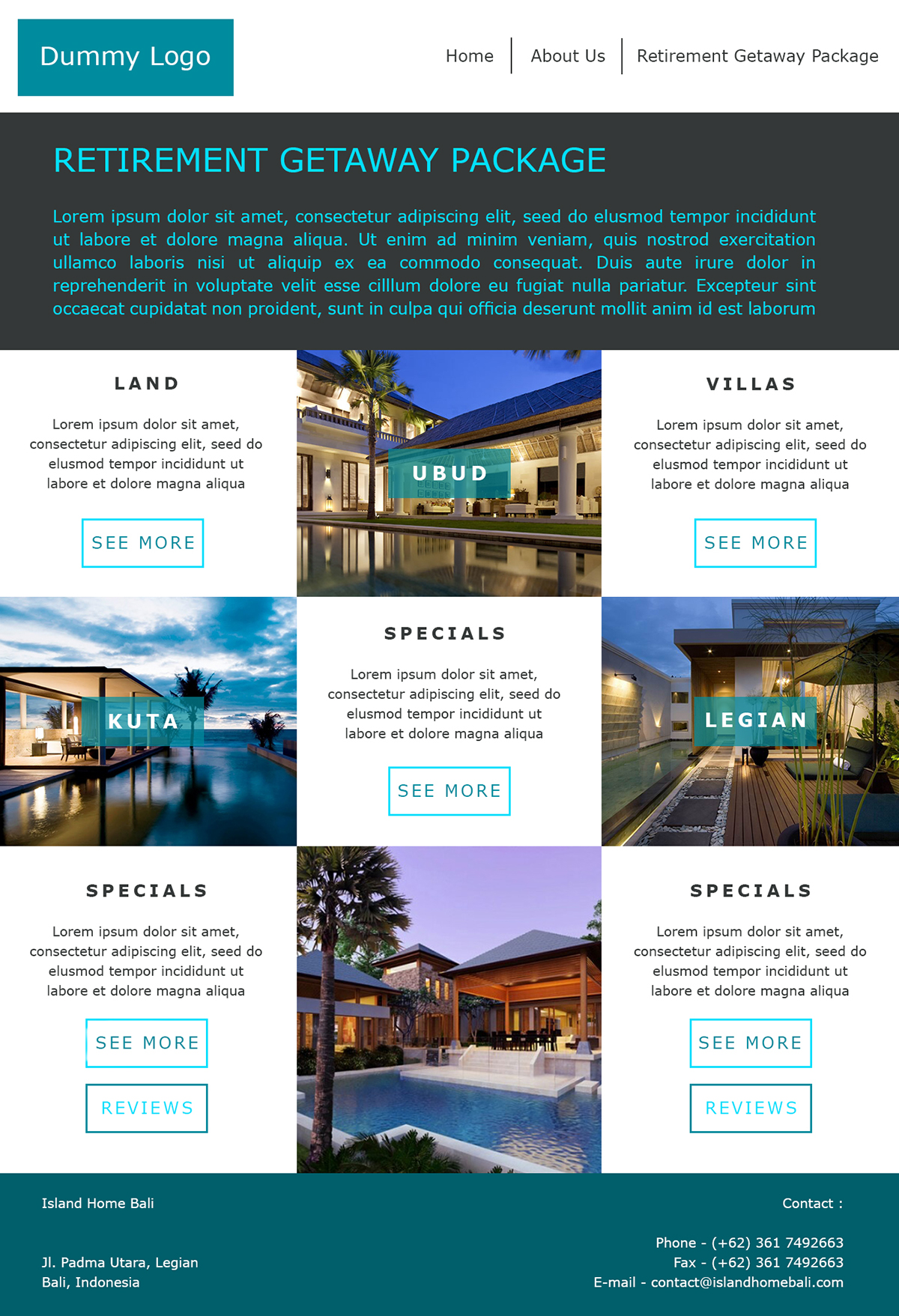 Website Layout design Villa Holiday graphic bali getaway