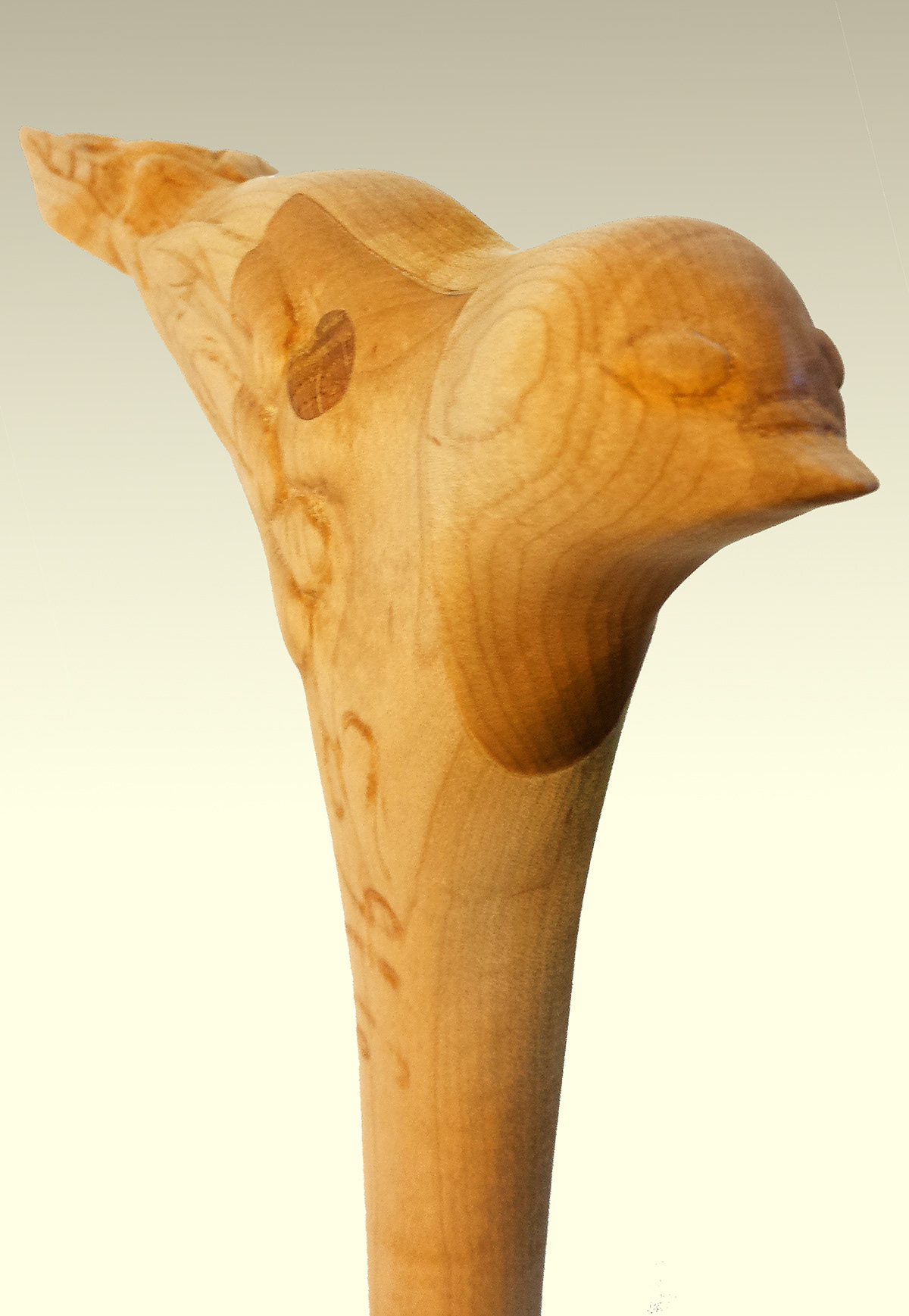 Cane wood maple bird handle walking hand carved