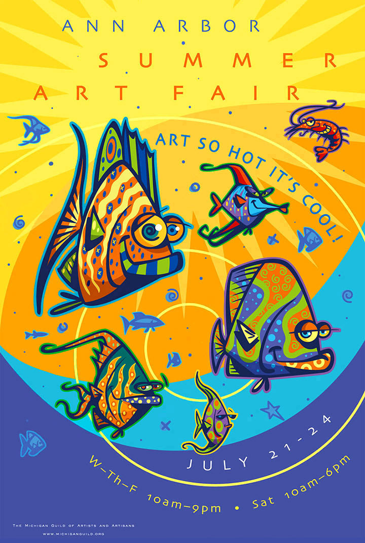 cartoon whimsical poster art fair fish Fun art ILLUSTRATION 
