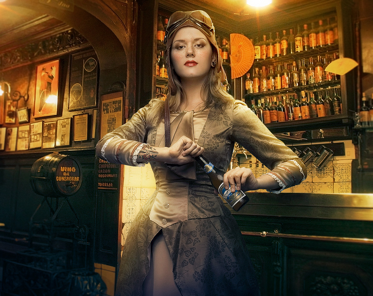 photoshop vintage old woman tabern beer bar Aviator retouch creative