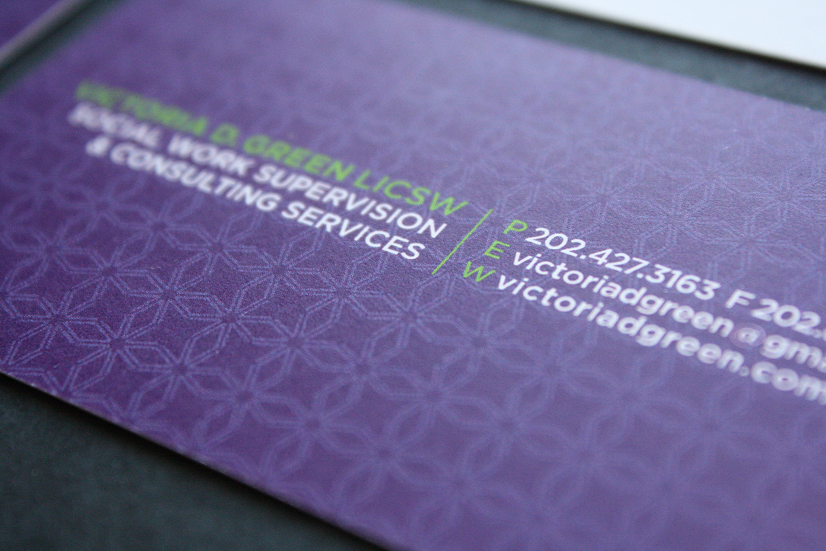 business card licsw lawyer Social Work domestic violence purple green