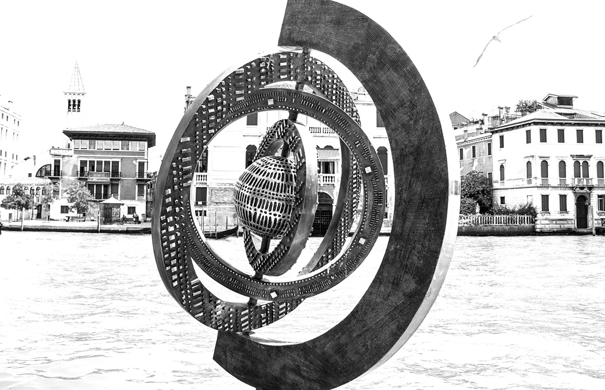Italy Venice bag gondola gondola ride b&w water church pigeon art city photo