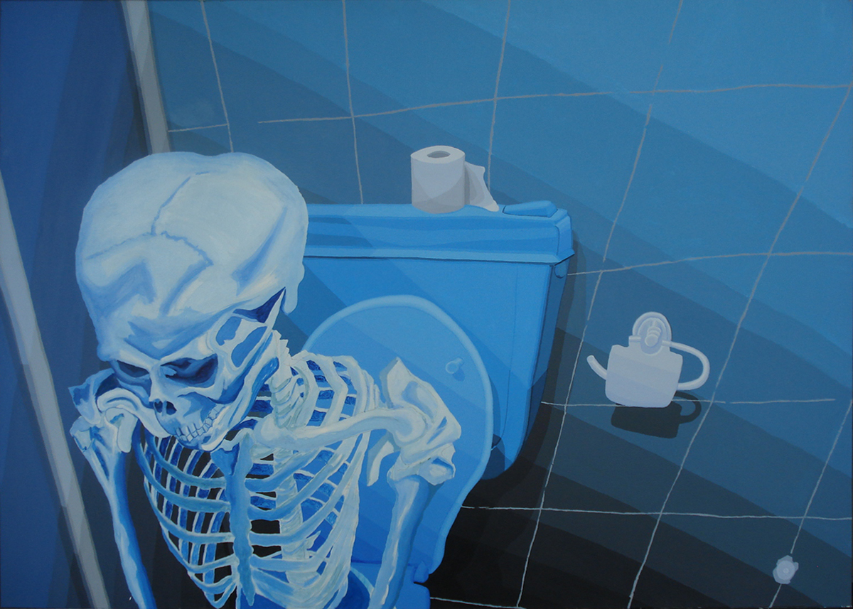 acrylic on canvas oil on canvas Skeleton on Throne