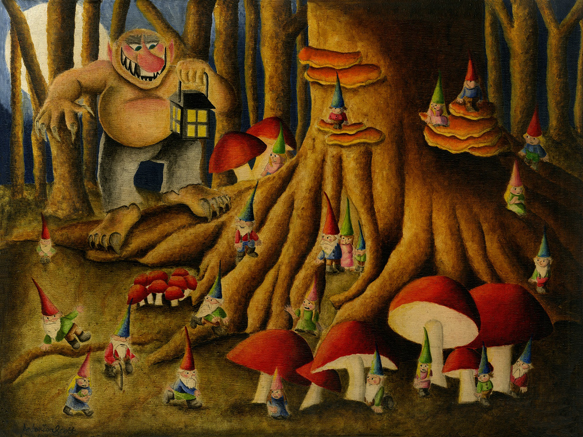 acrylic painting fantasy illustration gnomes Trolls Antonisa Scott