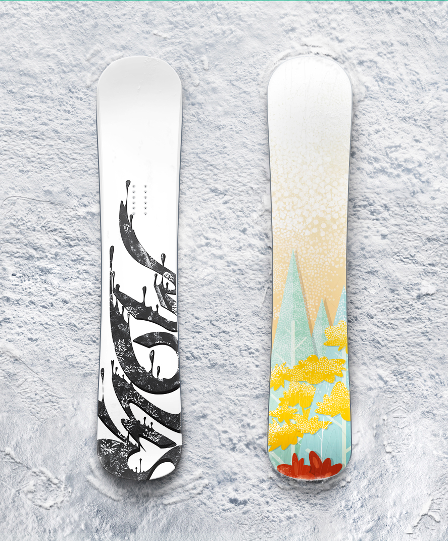 snow forest snowboard winter trees cartoon color type