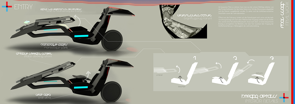 Transportation Design Monocoque Motorbike  Efficient economical motorbike two wheels blazunaj design future concept bike sketch Maya 3D volkswagen final thesis