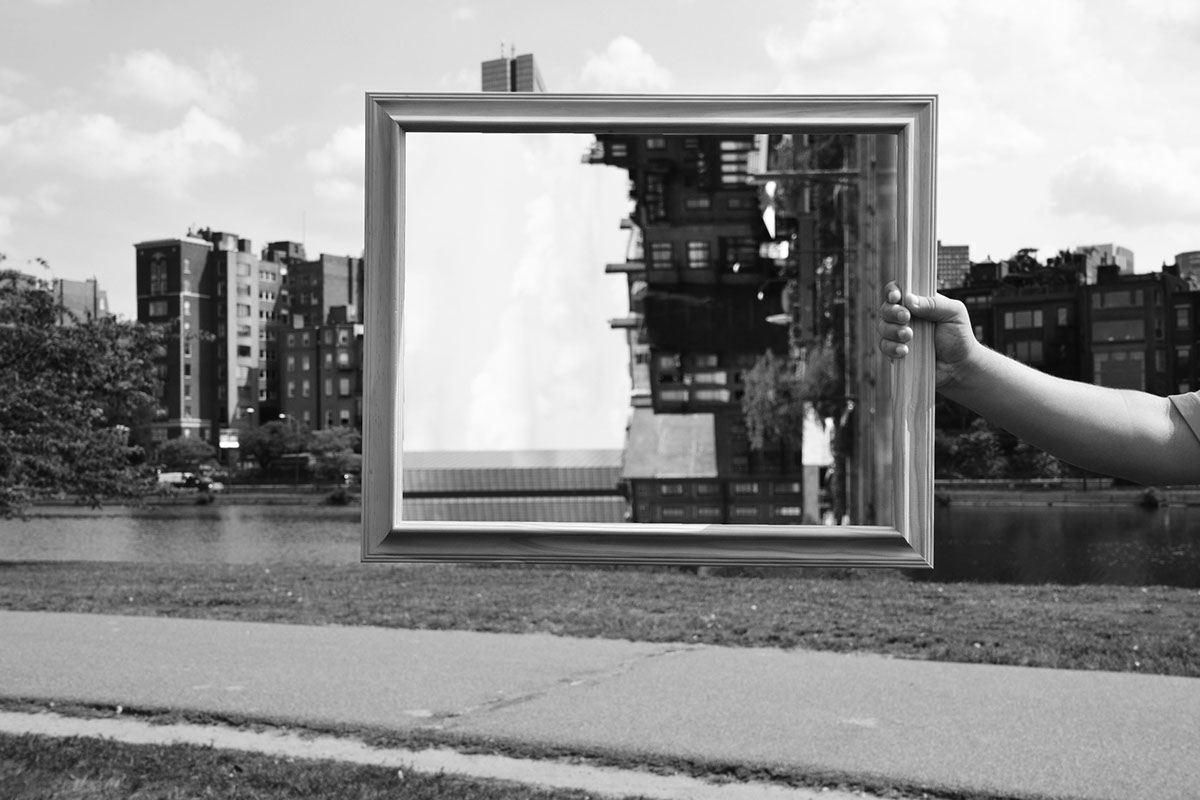 black & white reality frame Perspective city portrait