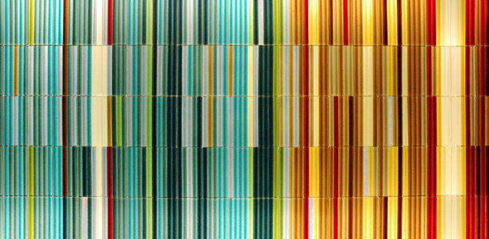 glass art colored glass feature wall Backlit Glass kilnformed glass stripes public art