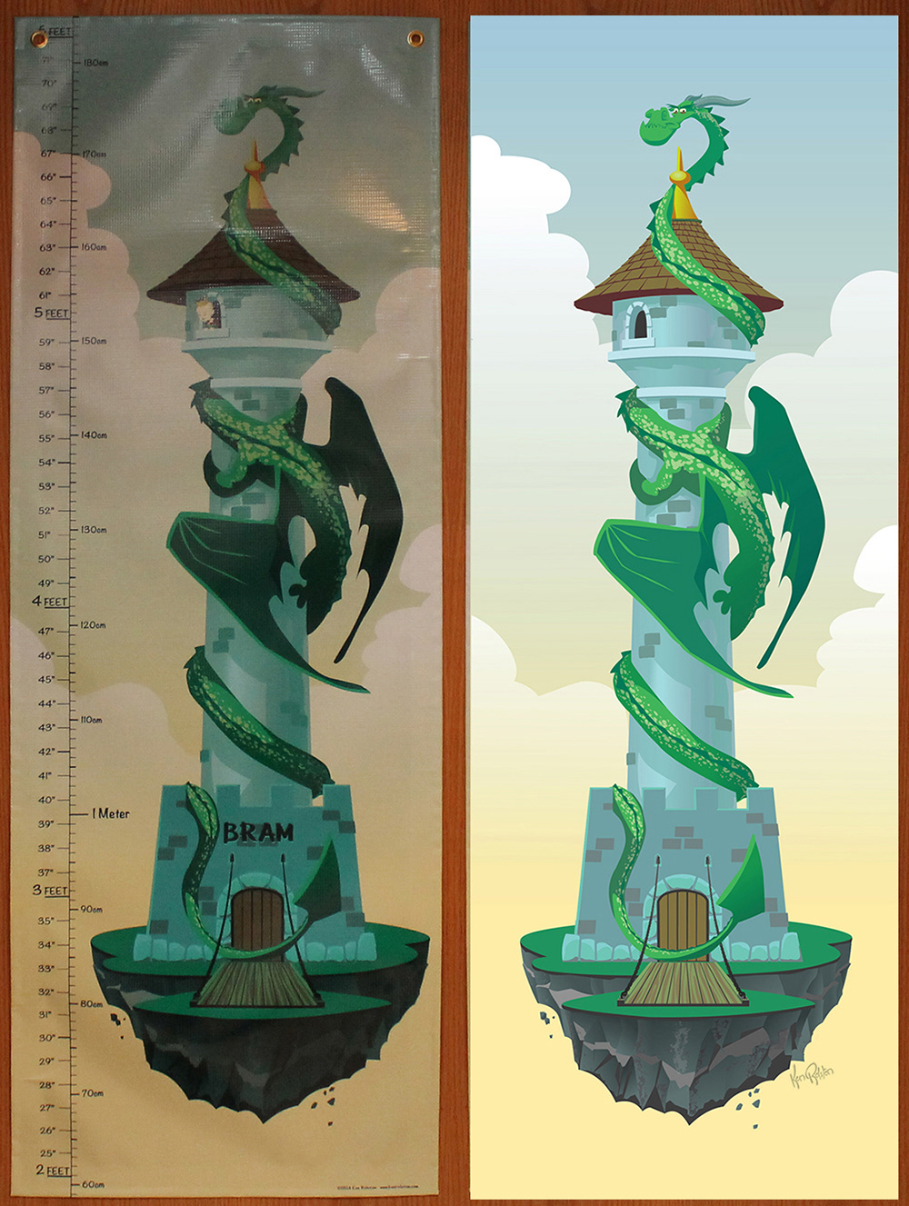 dragon adobe illustrator Illustrator tower keep growth chart kids children boy wall hanging floating