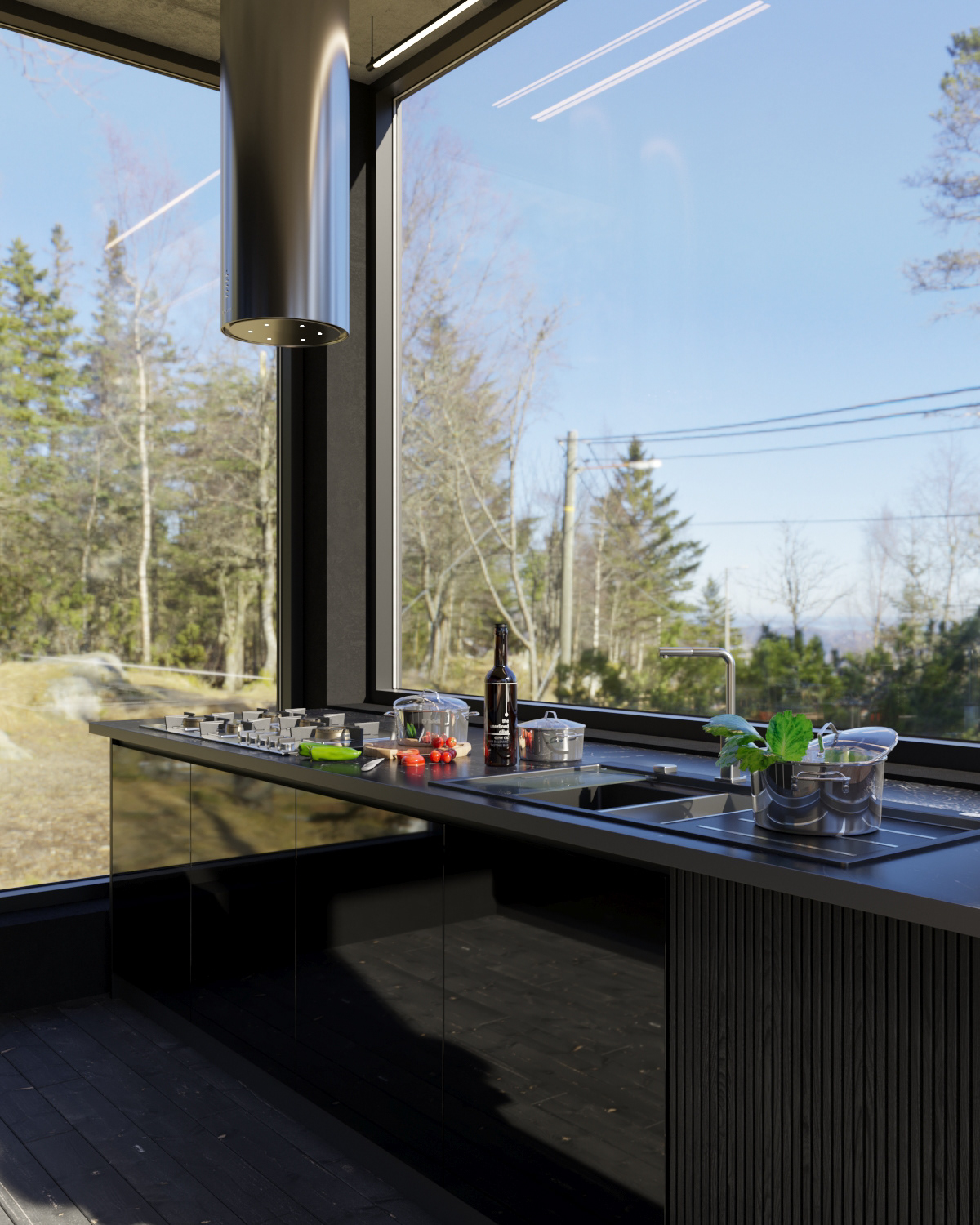 kitchen glass lacobel matelac AGC frosted glass visualisation Interior 3ds max acid etched glass classic black matt glass painted glass ral 9005 satin glass