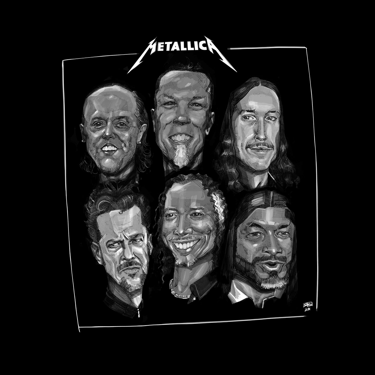 Metallica portrait tribute faces scetch black and white