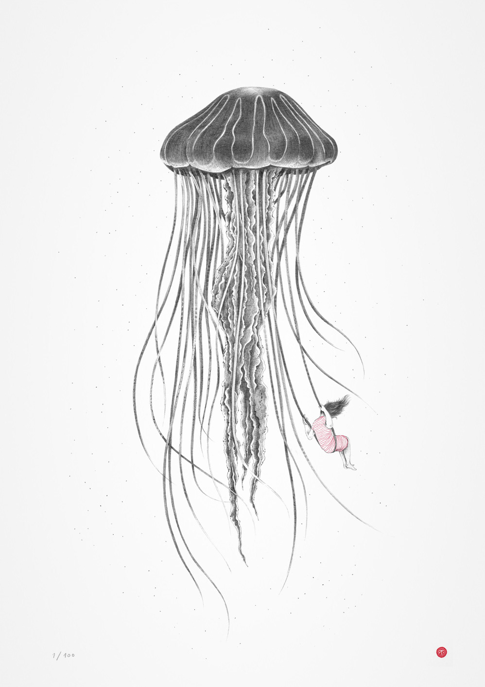 jellyfish anemone sea undersea animals pencil black & white prints poster posters