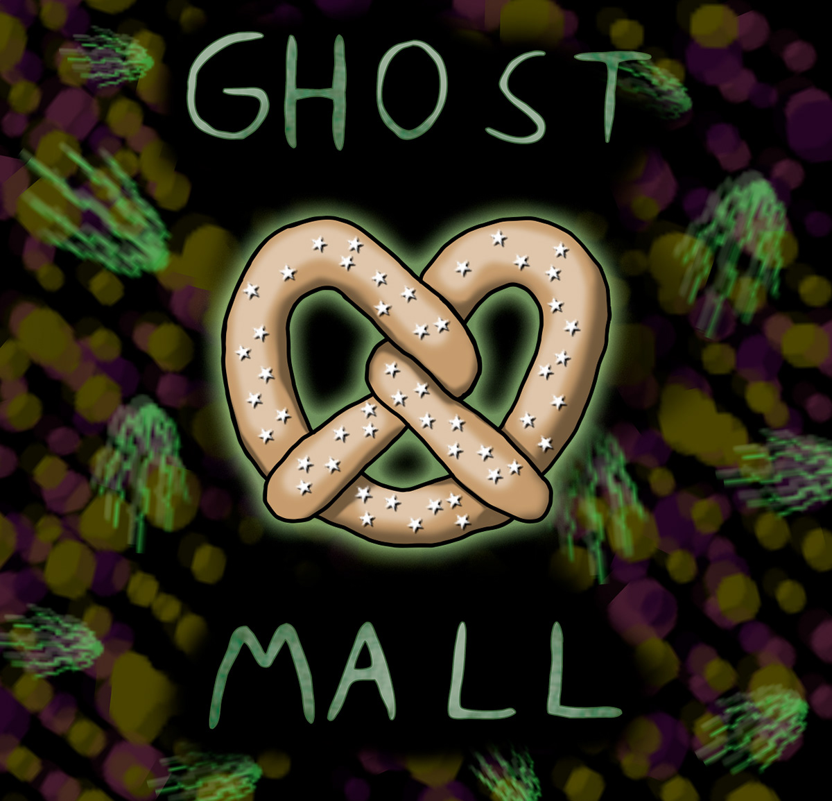 poster ILLUSTRATION  mall pretzel animation  flyer Austin spooky haunted food court
