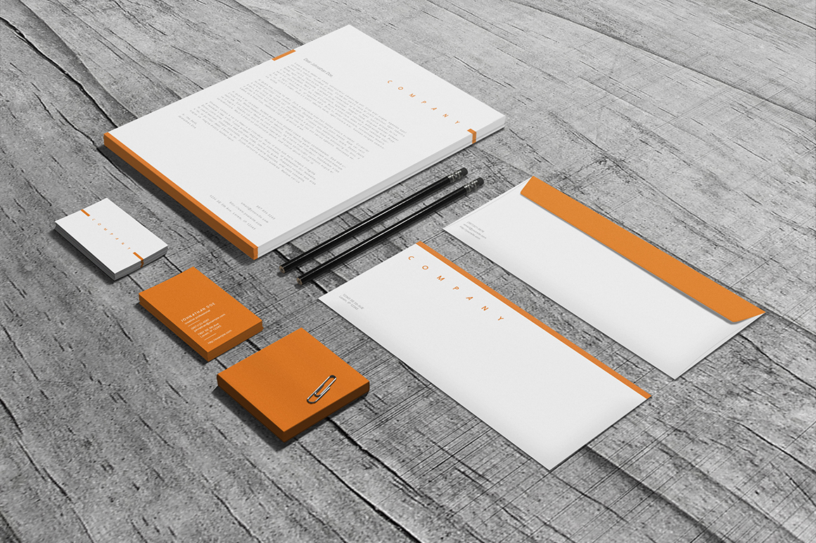 business card clean Corporate Identity elegant envelope folder geometric identity letterhead mock-up modern paper presentation