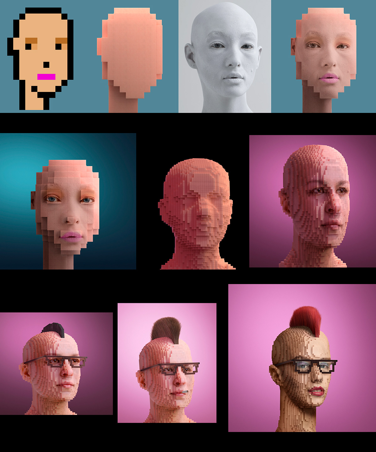 3D bitcoin CGI crypto cubes eth pixels portraits nft punks