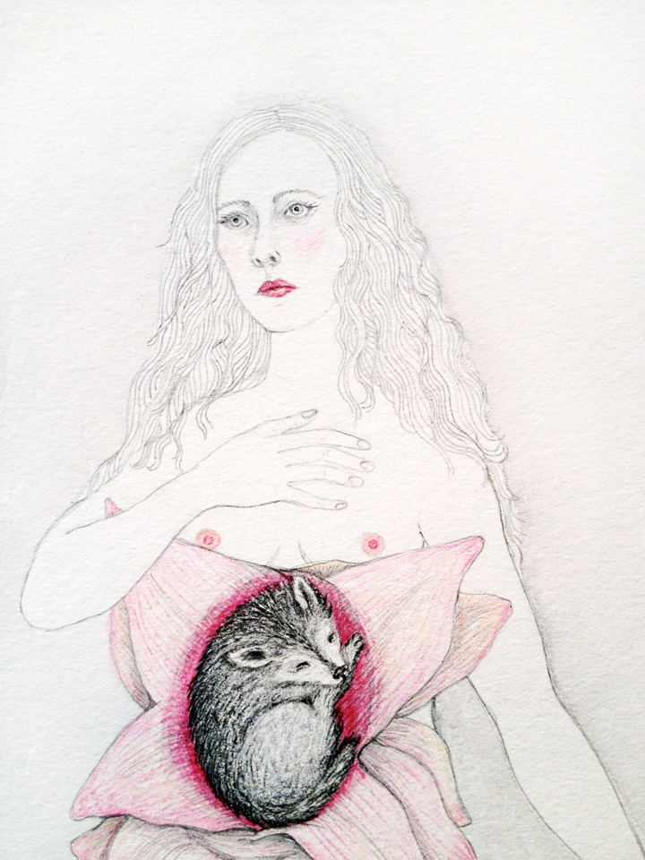 anatomy animals women pregnancy fetus owl wolf faun pink watercolor Renaissance figure