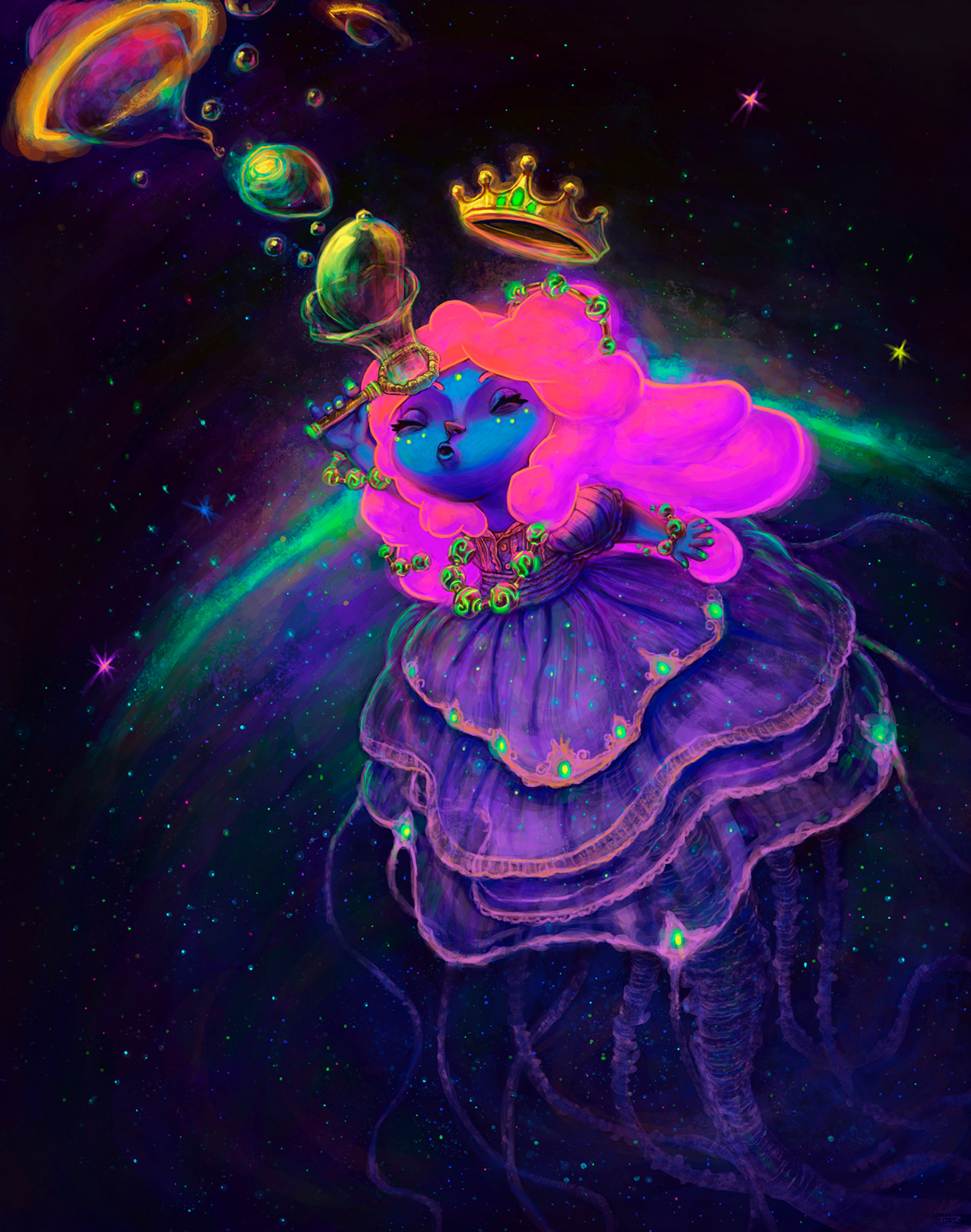 2dartist arthurmask cartoon girl pink planet Space  stars