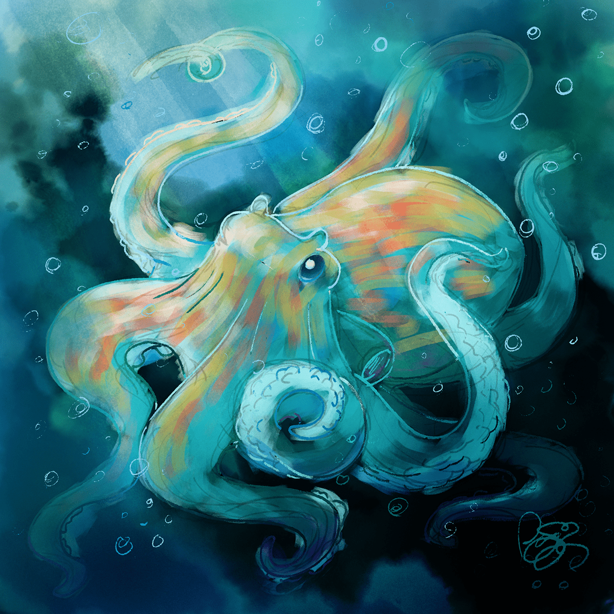 adobefresco bubbles cephalopod colorful digital illustration octopus Pastels underwater