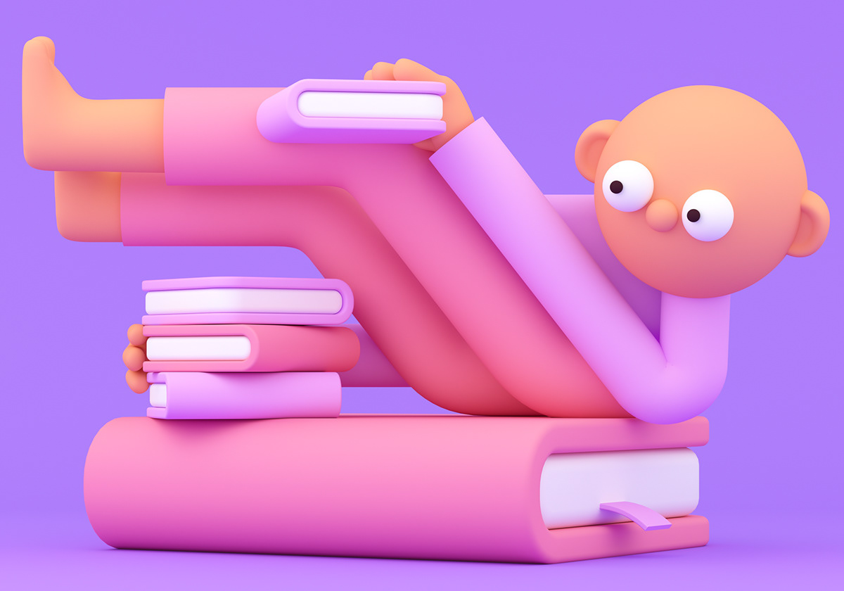 3D c4d read book pose color sofa