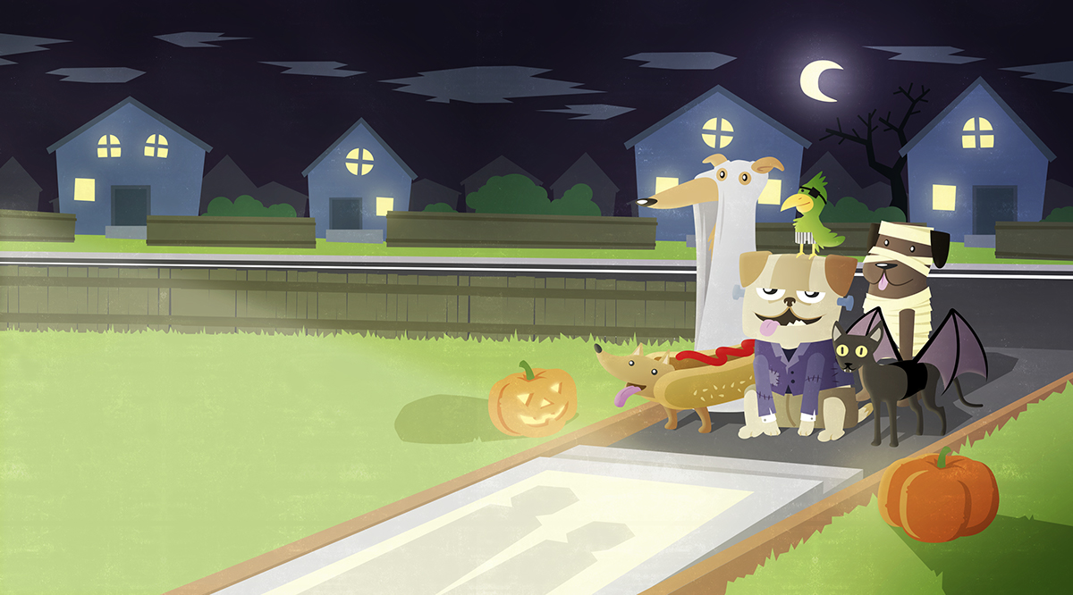 Halloween pets animales mascotas noche dibujo perro dog