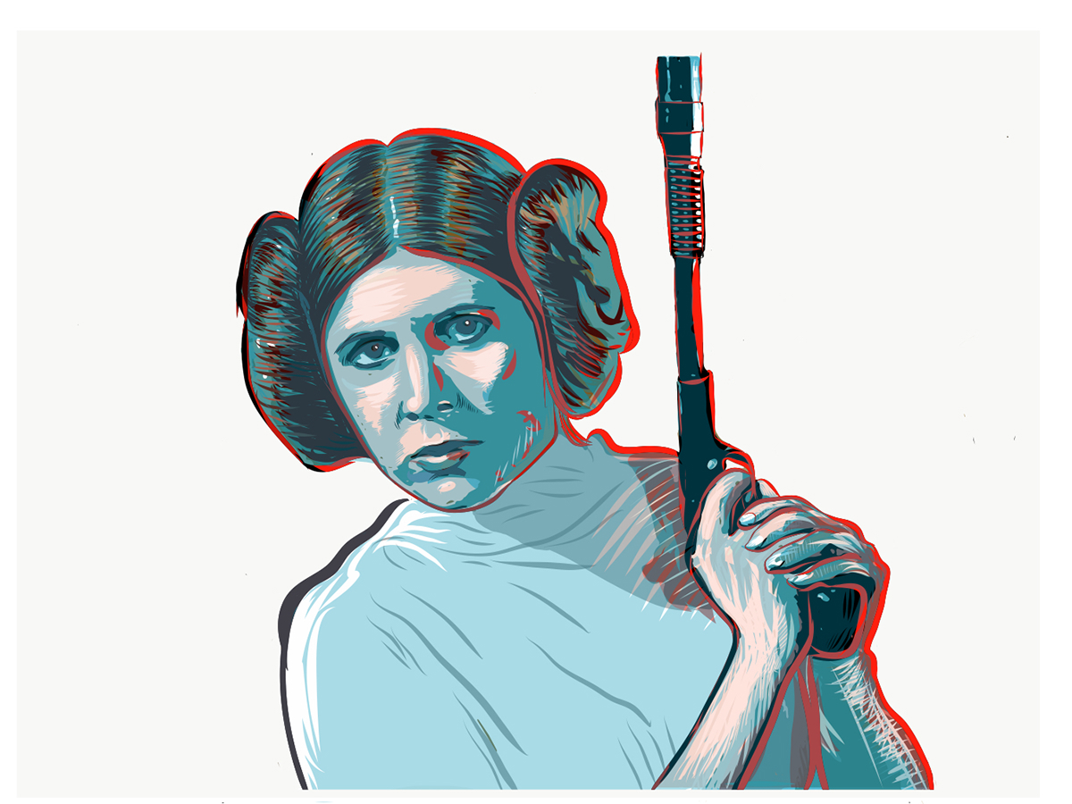 adobedraw star wars portrait vector fanart Carrie Fisher Princess Leia MakeItonMobile RIP rest in peace