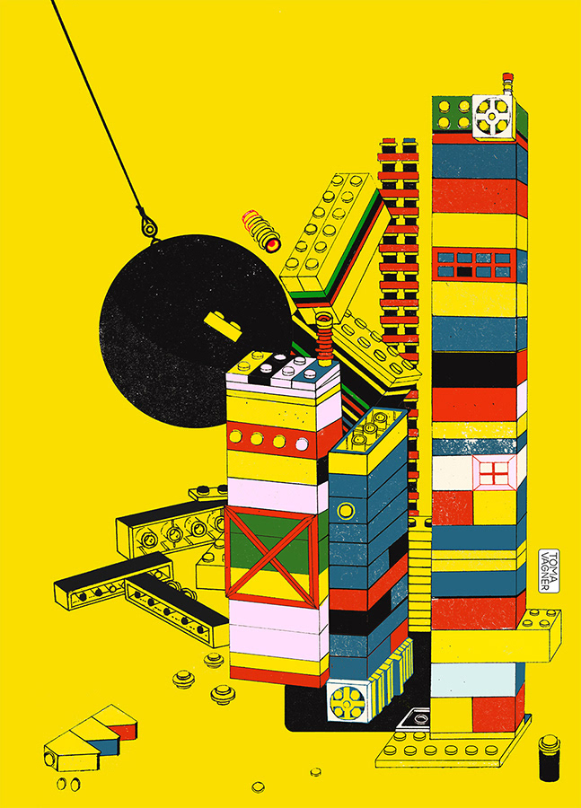 editorialillustration LEGO Dystopia yellowyellow bubblegum WreckingBall