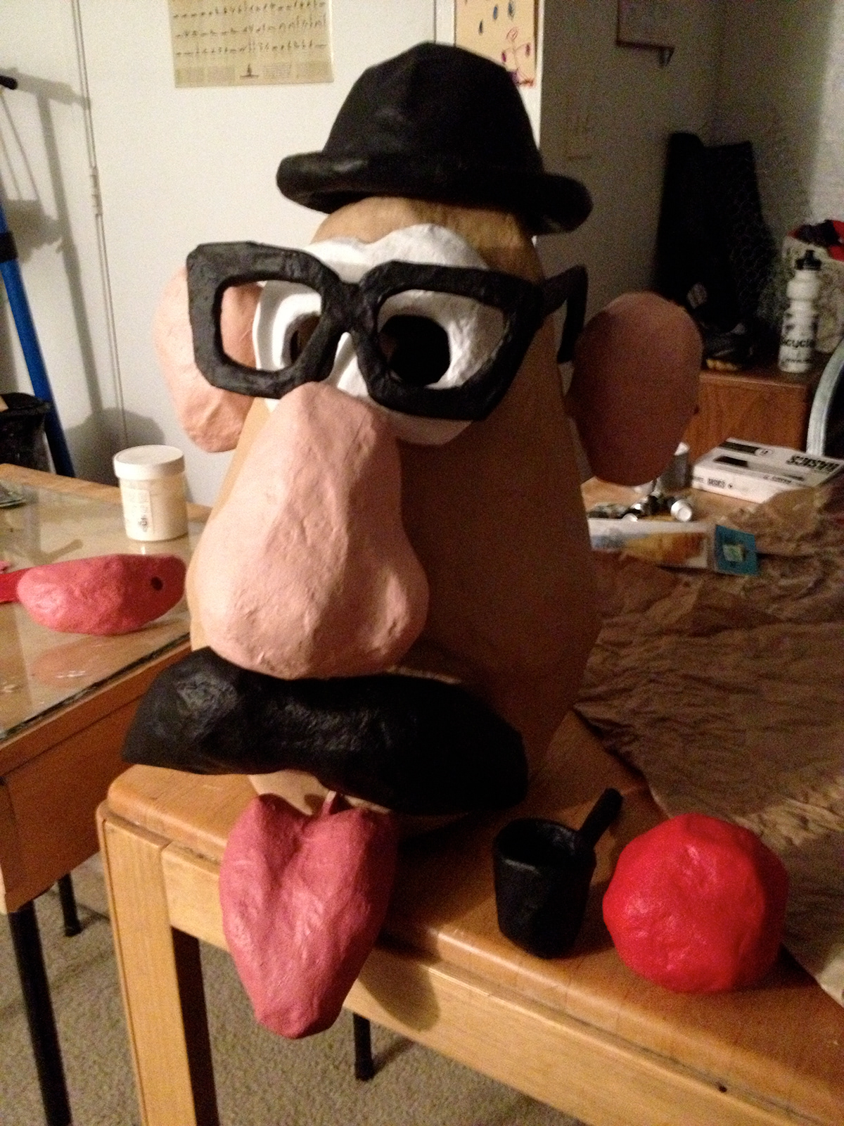 paper art mache scupture mask Halloween costume potato head