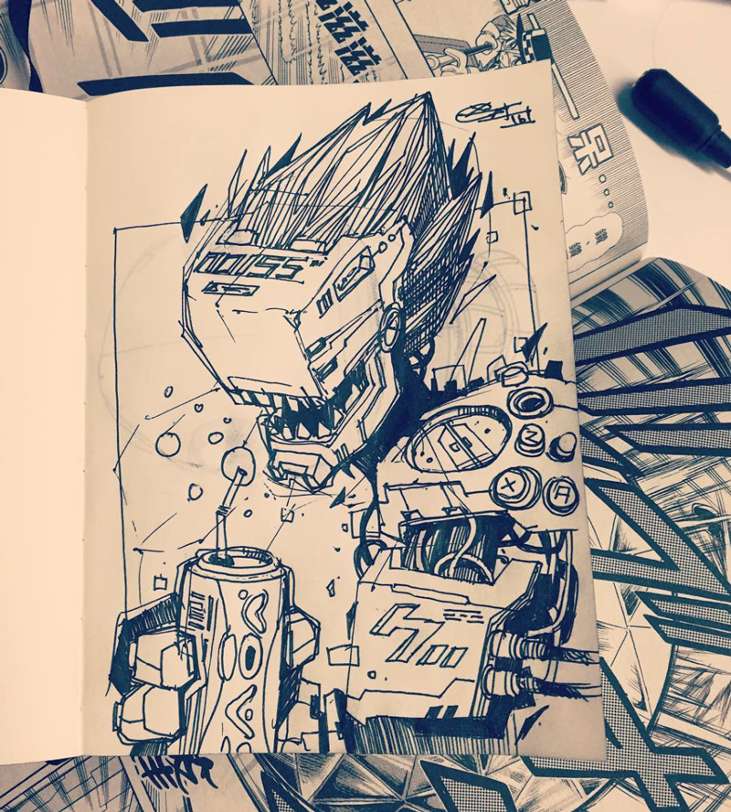 sketch sketchbook pen freehand Urban robots characters lineart