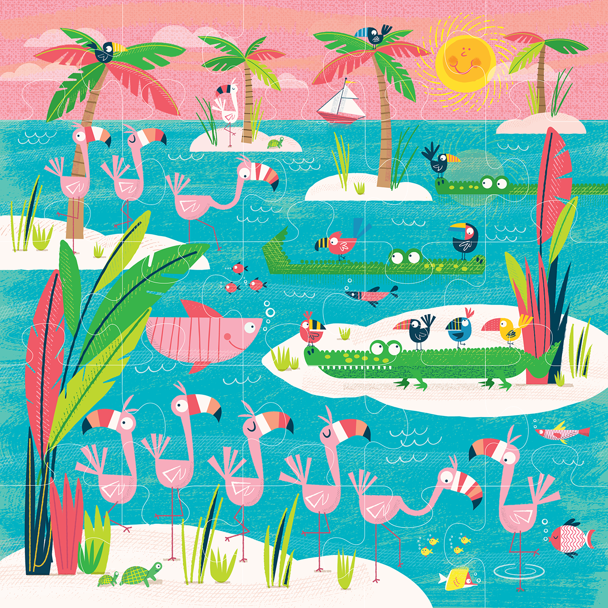 flamingos children's book florida map Tropical nautical pink