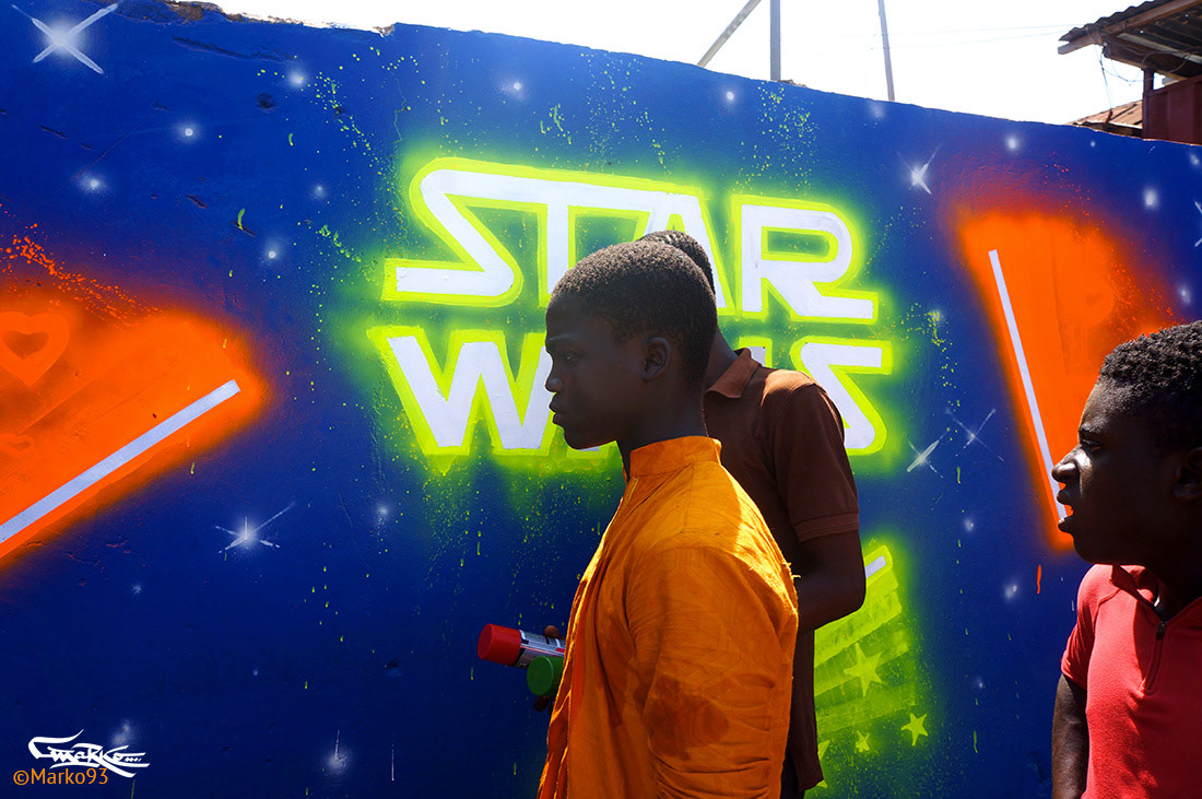 #Marko93 Nima accra Ghana lightsabers Starwars light streetart fluo starwalls