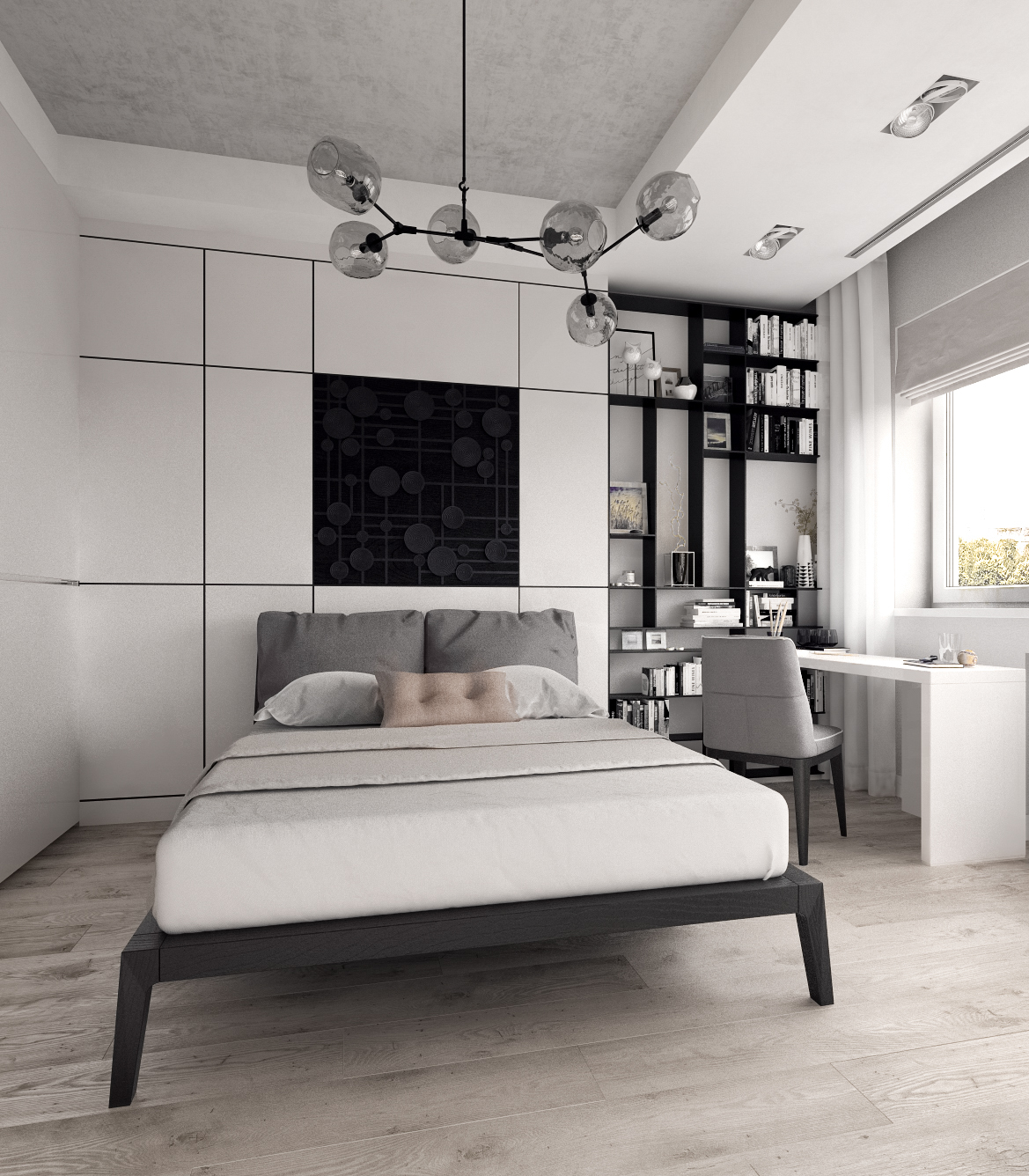 CG Interior apartment design 3ds max vray LR Black&white contemporary