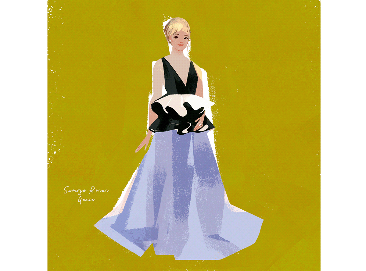 actress editorial Fashion  fashion illustration ILLUSTRATION  Lucy Boynton natalie portman Oscars portrait saoirse ronan