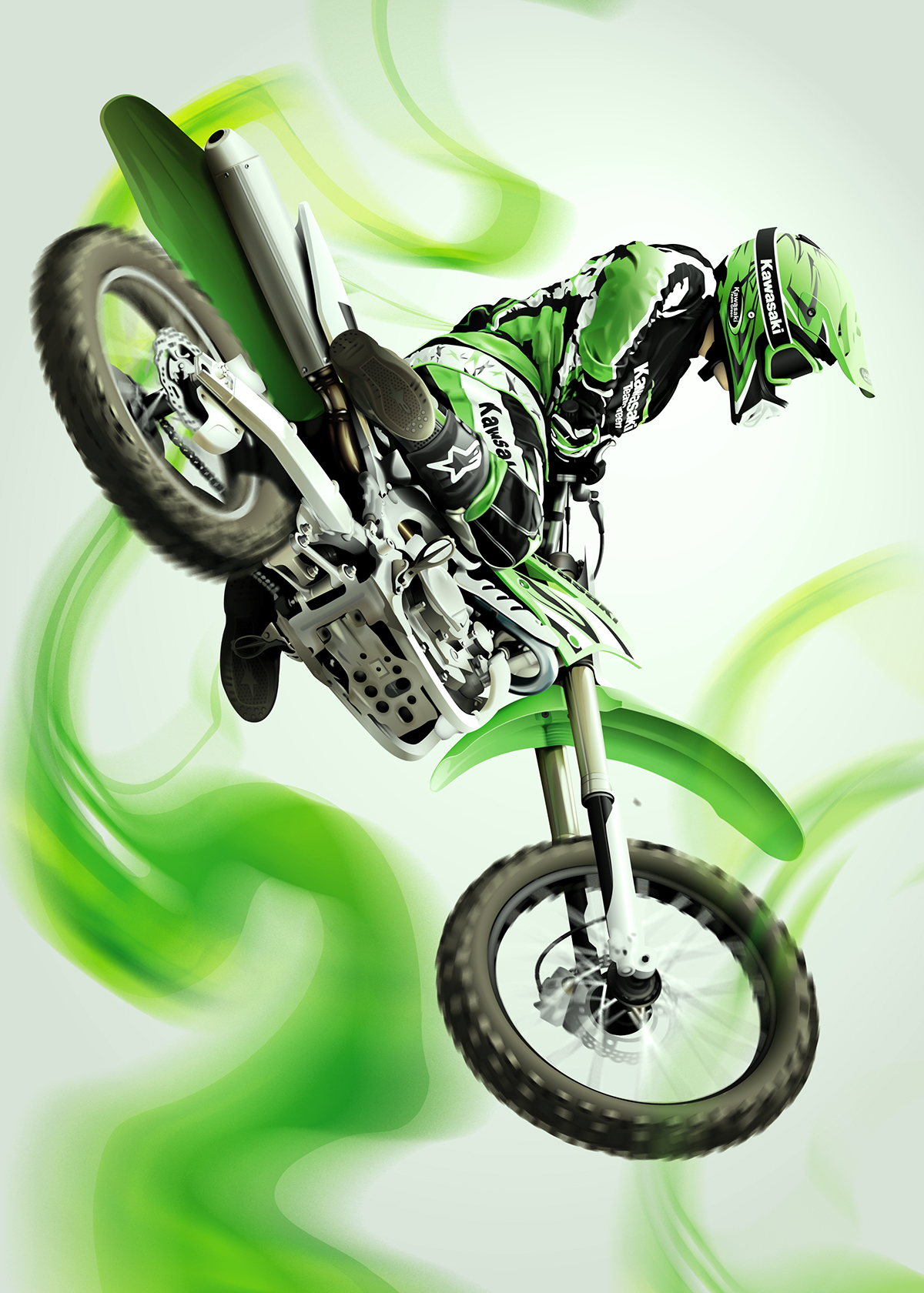 moto Kawasaki green Illustrator Vectorial Motocross