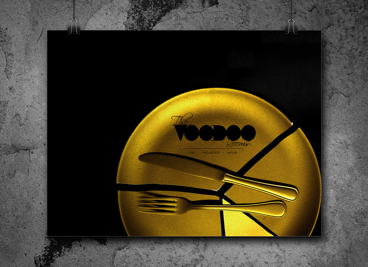 logo voodoo gold hand made bar restaurant venue stationary iPad iphone black Rebrand