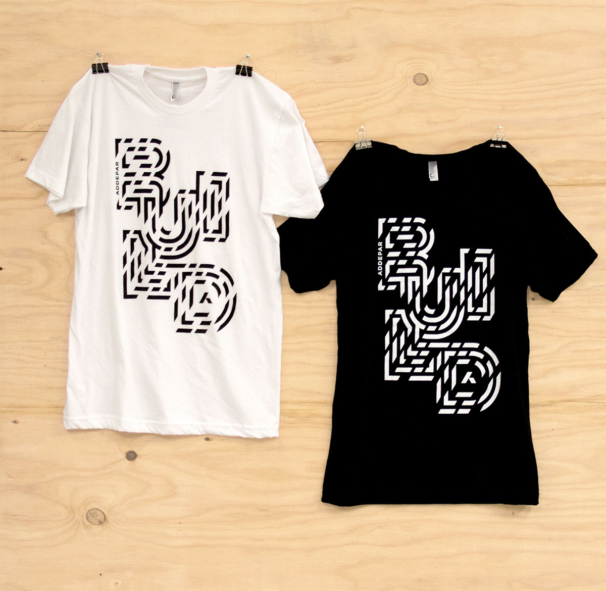 build addepar design shirt tshirt t-shirt apparel Recruiting Startup tech lettering type black White newsprint