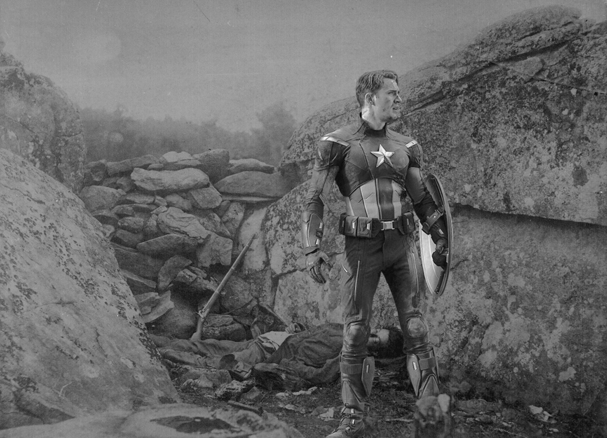 ironman captain america batman War Superheros WWI WWII WWWIII heroic photomanipulation Avengers comic photorealism surrealism Johnathan Smith