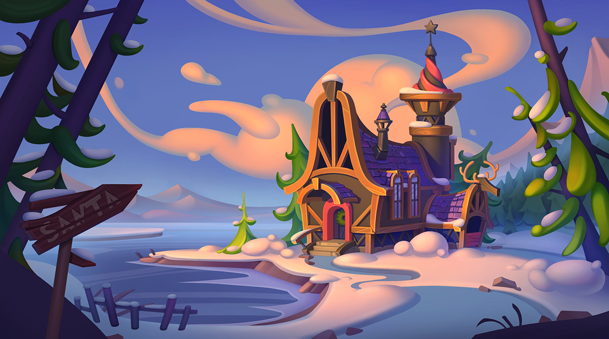 2D Architectural Concepts concept art environment fantasy Game Art ILLUSTRATION  props santa winter