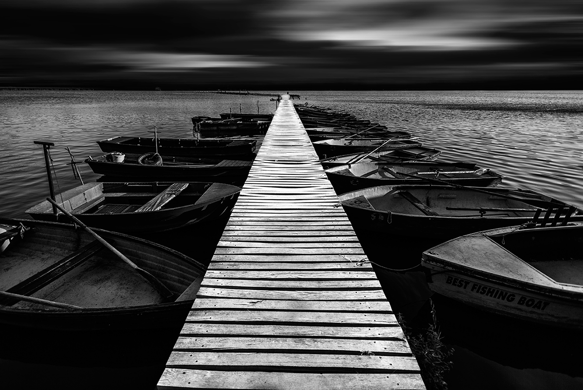 black and white water Nature fine art pier horizon clouds long exposition White hungary balaton tata bokod