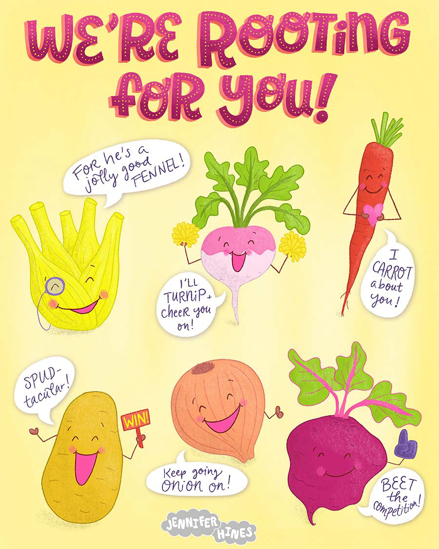 cards cute encouragement food illustration food pun greeting cards lettering pun puns vegetable