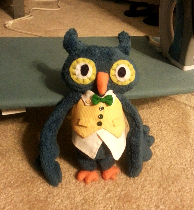 plushie owl Sr. Owlbert toy vest fabric