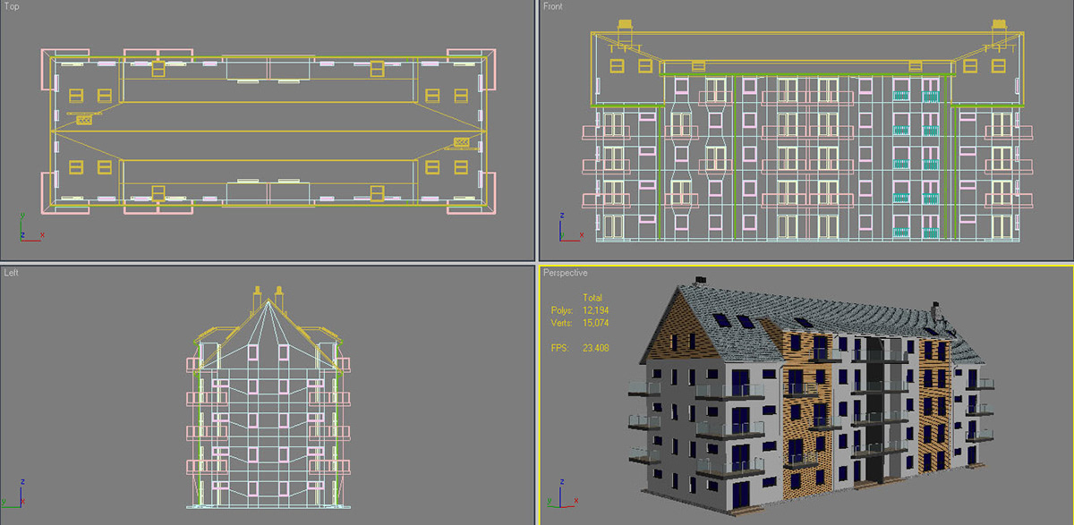 3D building design exterior facade fh3d house model modeling Render